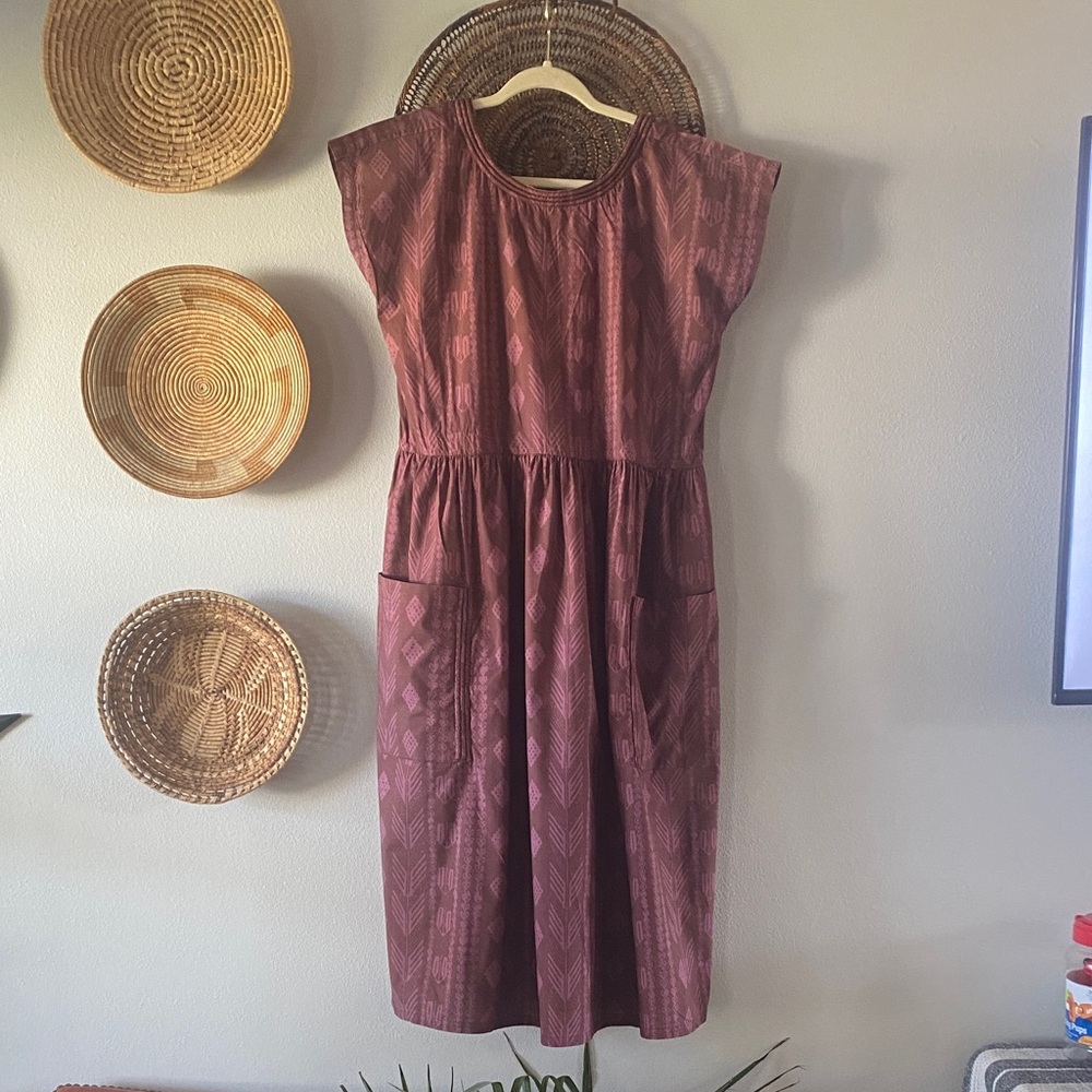 Midi Dress in Burgundy with Subtle Geometric Print